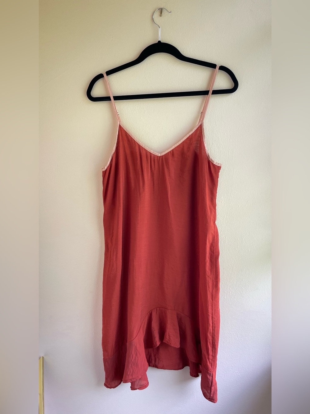 LACAUSA Rust Terracotta Slip Dress Size M Boho Minimalist Made in USA